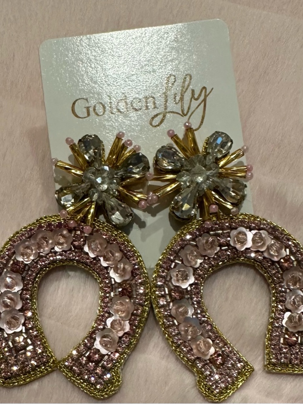 Gallop into Glam lucky horseshoe rose earrings